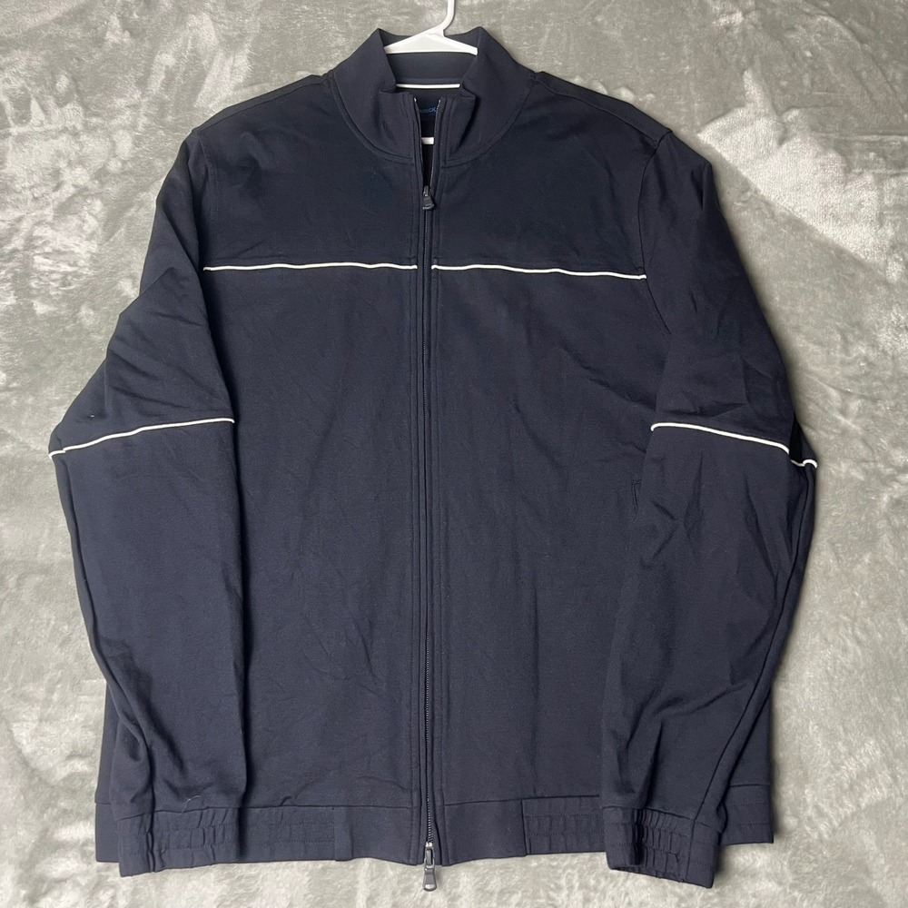 PATRICK ASSARAF Navy Blue Track Jacket Mens‎ XL Full Zip White Stripe Athletic